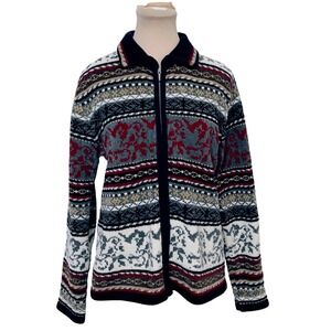 Designers Studio Originals  Full Zip Fair Isle Sweater M Vintage Grandmacore